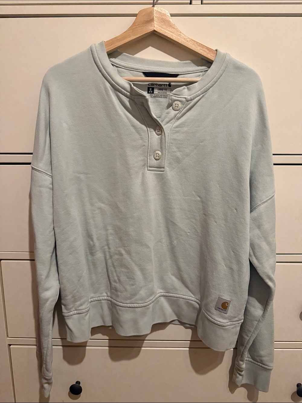 Carhartt Pale Blue Aqua Henley Pullover Sweatshirt - Picture 1 of 6